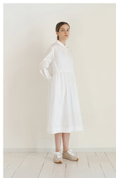 Crisp Button-Front Midi Poplin Dress with Gathered Waist